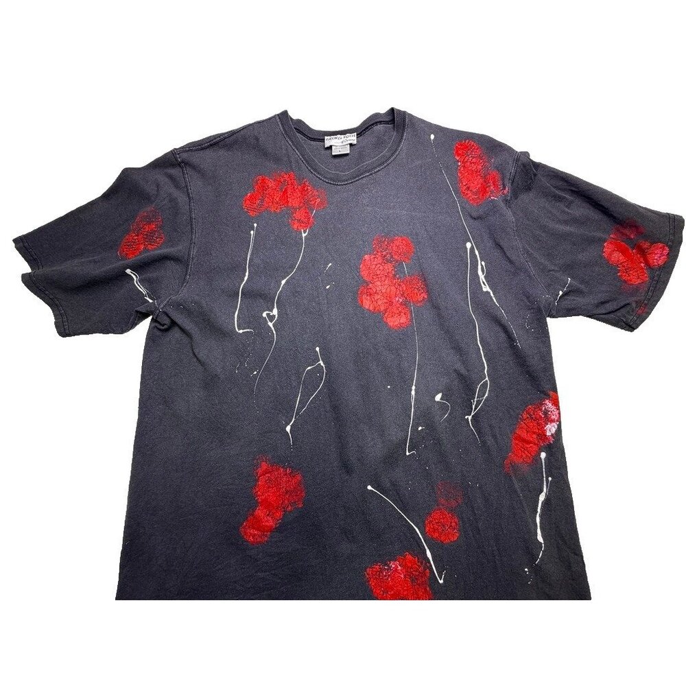 Vintage Georg Roth of Germany Grunge Hand Painted Shirt L Large Red Paint Blooms